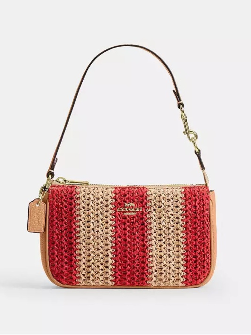 Coach Nolita 19 Tan & Red Striped Straw Ratan & Leather Mini Shoulder Bag Purse